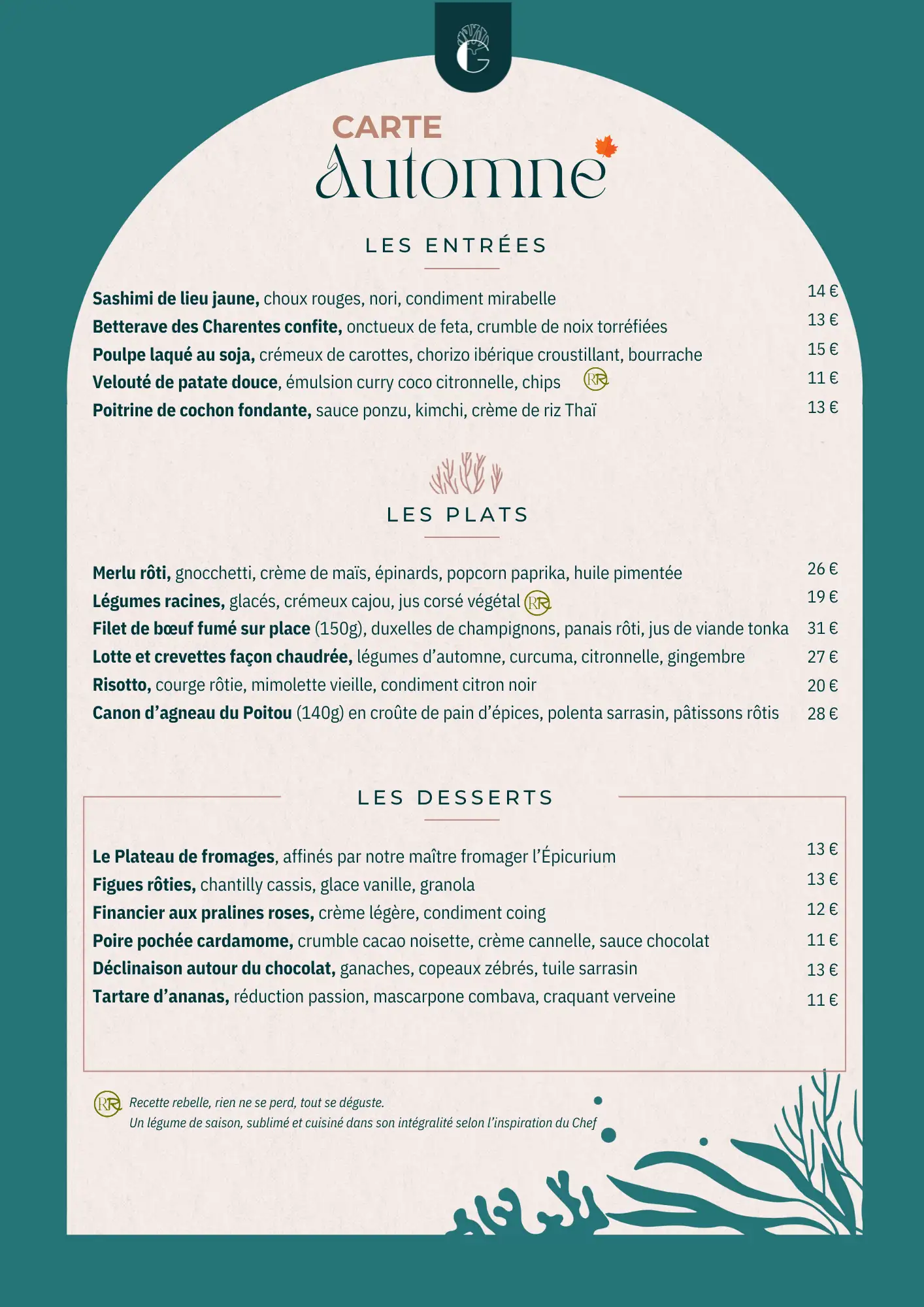 Nouvelle carte d'automne au restaurant