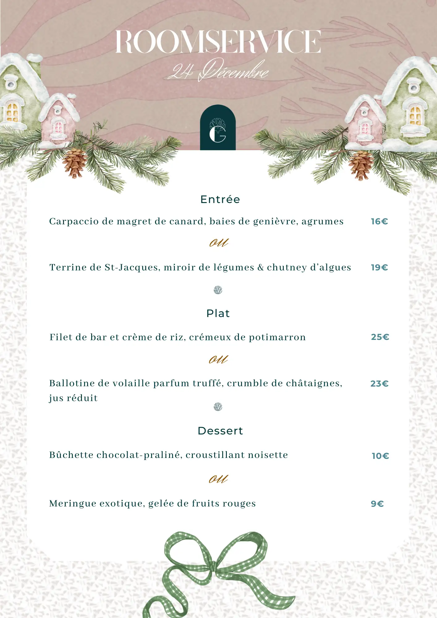 Menu 24 décembre Roomservices
