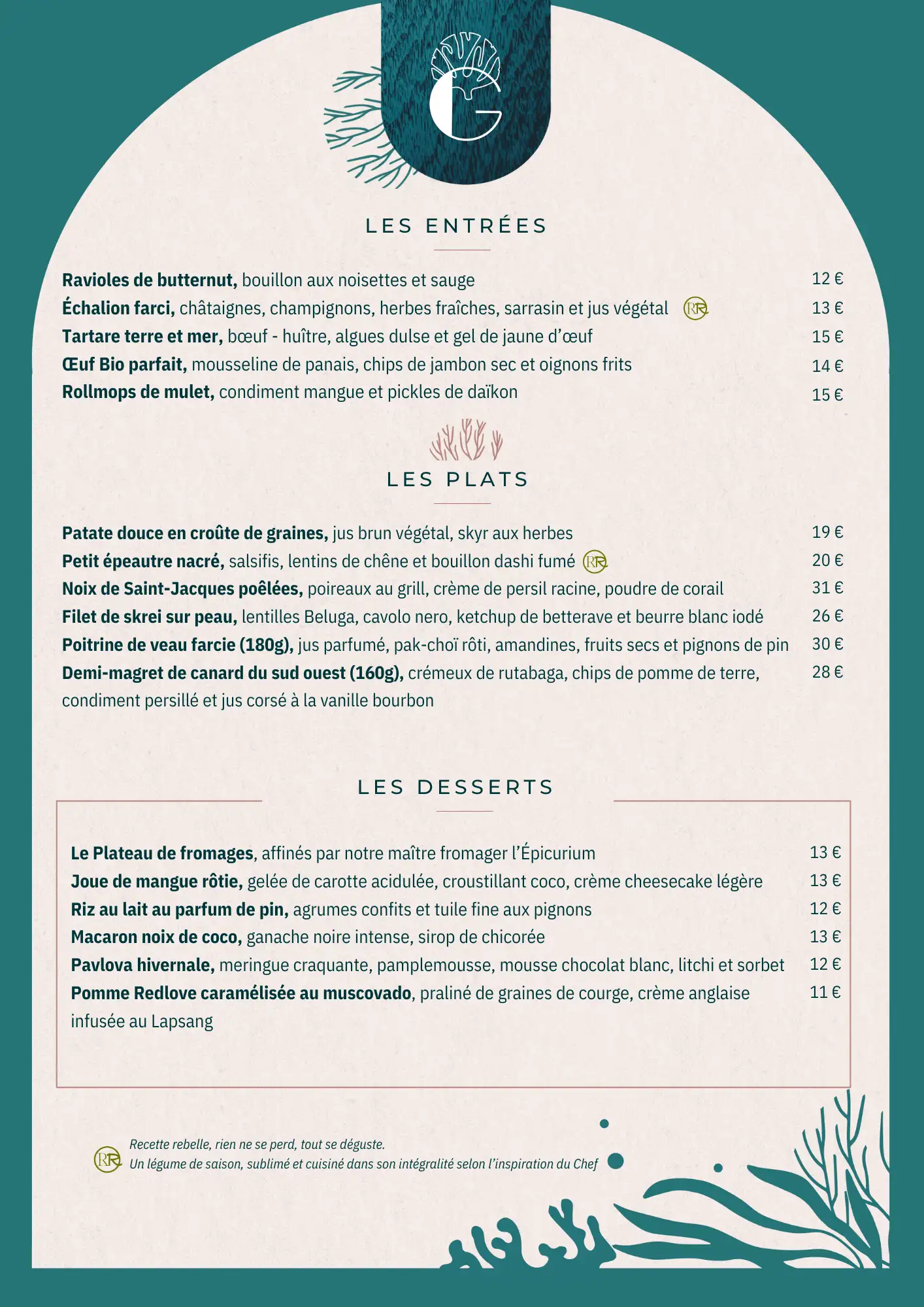 Carte Hiver au restaurant GAEE